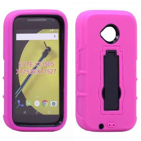 Wholesale Motorola Mote E LTE 2015 Armor Hybrid Stand Case (Hot Pink)